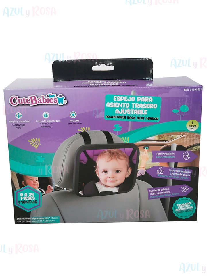 Espejo de coche para bebé, espejo retrovisor irrompible para seguridad del  asiento trasero, espejo de coche gira 360° con correas elásticas ajustables
