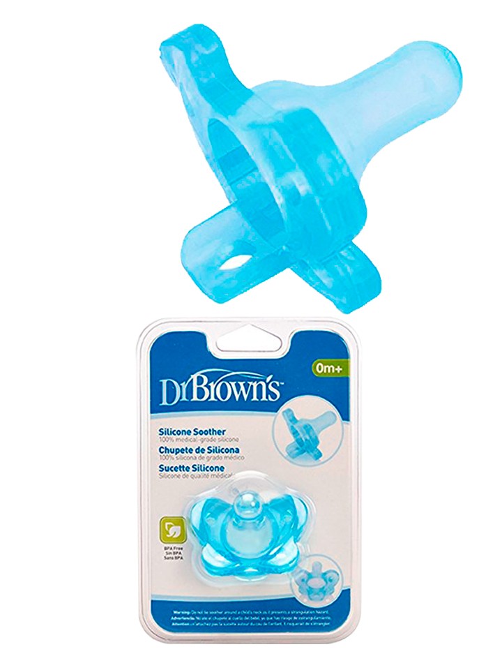 Dr. Brown's Advantage Chupete que brilla en la oscuridad, chupete simétrico  100% de silicona para bebé, 0.0-19.7 ft, sin BPA, azul, paquete de 4